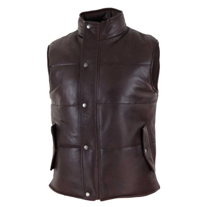 Chaleco de piel auténtica para hombre, acolchado, con cremallera, informal - Knighthood Store