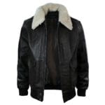Mens Real Fur Collar Leather Bomber Pilot Flying Jacket Black Brown A2 - Knighthood Store