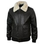 Mens Real Fur Collar Leather Bomber Pilot Flying Jacket Black Brown A2 - Knighthood Store