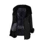 Cappotto 3/4 da donna in vera pelle di pecora, esterno in morbida pelle scamosciata nera, aderente, in lana merino - Knighthood Store