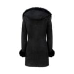 Cappotto 3/4 da donna in vera pelle di pecora, esterno in morbida pelle scamosciata nera, aderente, in lana merino - Knighthood Store