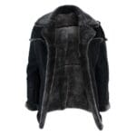 Mens Double Breasted Real Sherling Navy Captain Sheepskin Jacket Belted Grey Black - Knighthood Store