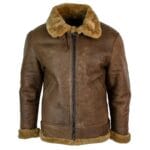 Mens Retro Vintage Classic Real Sheepskin RAF Pilot Flying Jacket Tan Ginger Fur Zip - Knighthood Store