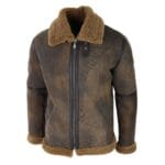 Chaqueta de aviador de piel de oveja auténtica marrón desgastada para hombre, clásica de invierno con cremallera y pelo de camello - Knighthood Store