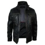 Mens Retro Vintage Distressed Jacket Real Washed Leather Brown Black Rub Off - Knighthood Store
