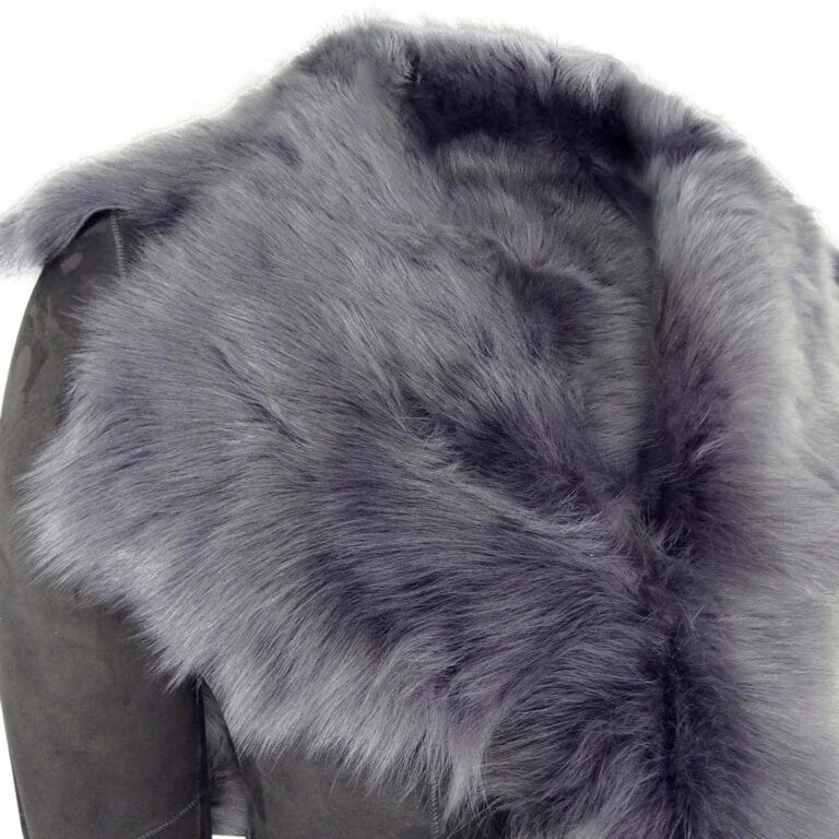 Schwarz-grauer 3/4-Länge Damen-Wildledermantel aus echtem Toscana-Schaffell, maßgeschneiderte Passform – Knighthood Store