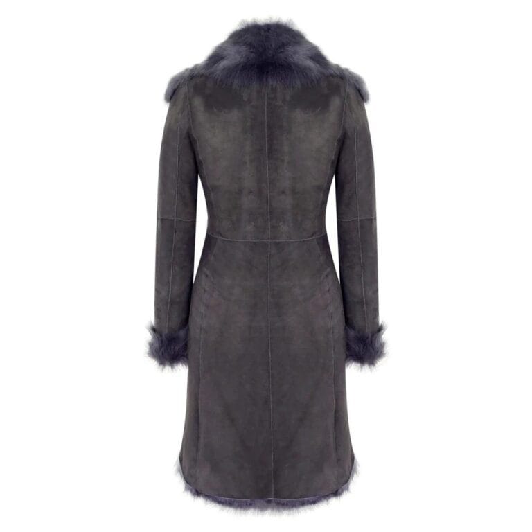 Schwarz-grauer 3/4-Länge Damen-Wildledermantel aus echtem Toscana-Schaffell, maßgeschneiderte Passform – Knighthood Store