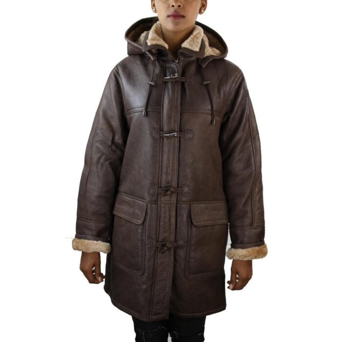 Giacca da donna in vera pelle di pecora, marrone beige, in pelliccia, da aviatore - Knighthood Store