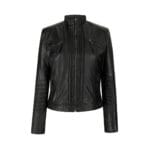 Veste motard vintage en cuir véritable pour femme, coupe zippée, col Nehru, style japonais - Knighthood Store