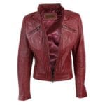 Veste motard vintage en cuir véritable pour femme, coupe zippée, col Nehru, style japonais - Knighthood Store
