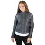 Veste motard vintage en cuir véritable pour femme, coupe zippée, col Nehru, style japonais - Knighthood Store