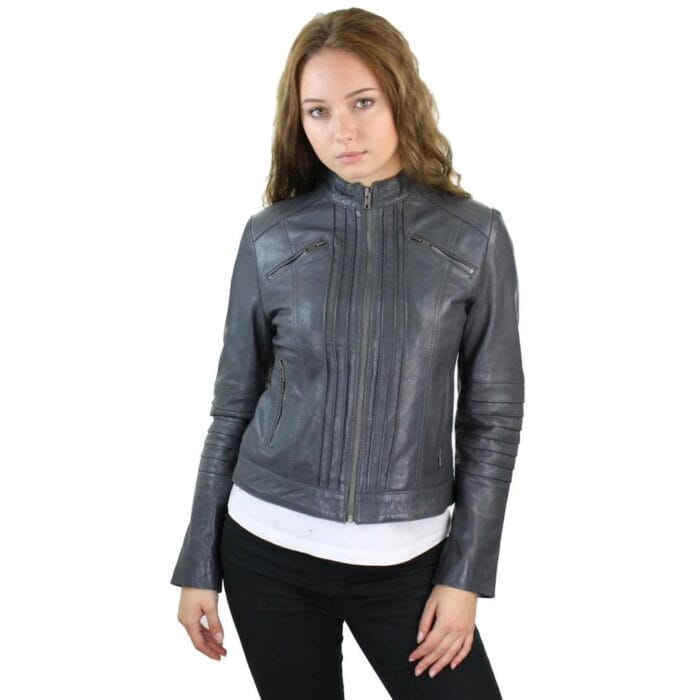 Veste motard vintage en cuir véritable pour femme, coupe zippée, col Nehru, style japonais - Knighthood Store