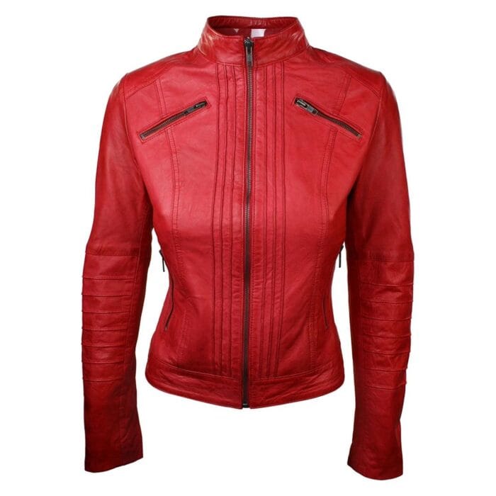 Veste motard vintage en cuir véritable pour femme, coupe zippée, col Nehru, style japonais - Knighthood Store