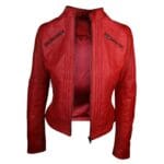Veste motard vintage en cuir véritable pour femme, coupe zippée, col Nehru, style japonais - Knighthood Store