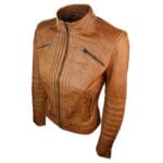 Veste motard vintage en cuir véritable pour femme, coupe zippée, col Nehru, style japonais - Knighthood Store