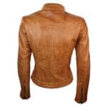 Veste motard vintage en cuir véritable pour femme, coupe zippée, col Nehru, style japonais - Knighthood Store