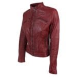 Veste motard vintage en cuir véritable pour femme, coupe zippée, col Nehru, style japonais - Knighthood Store
