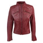 Veste motard vintage en cuir véritable pour femme, coupe zippée, col Nehru, style japonais - Knighthood Store