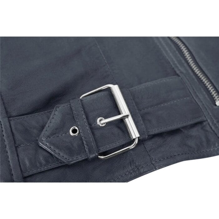 Damen Echtlederjacke mit Querreißverschluss Brando Nehru Kragenlos Weich Slim Fit - Knighthood Store