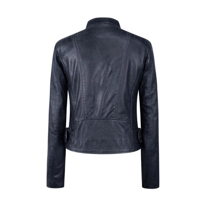 Damen Echtlederjacke mit Querreißverschluss Brando Nehru Kragenlos Weich Slim Fit - Knighthood Store