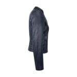 Chaqueta de cuero auténtico para mujer, con cremallera cruzada, cuello Nehru Brando, suave, ajustada y sin cuello - Knighthood Store