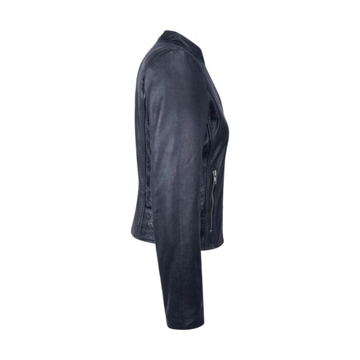 Damen Echtlederjacke mit Querreißverschluss Brando Nehru Kragenlos Weich Slim Fit - Knighthood Store