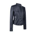Chaqueta de cuero auténtico para mujer, con cremallera cruzada, cuello Nehru Brando, suave, ajustada y sin cuello - Knighthood Store