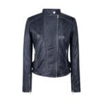 Chaqueta de cuero auténtico para mujer, con cremallera cruzada, cuello Nehru Brando, suave, ajustada y sin cuello - Knighthood Store