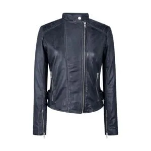 Ladies Real Leather Jacket Cross Zip Brando Nehru Collarless Soft Slim Fit - Knighthood Store