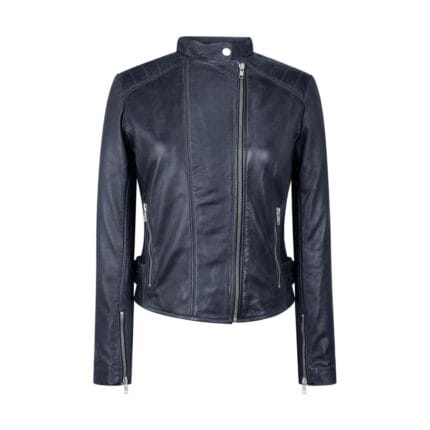 Damen Echtlederjacke mit Querreißverschluss Brando Nehru Kragenlos Weich Slim Fit - Knighthood Store