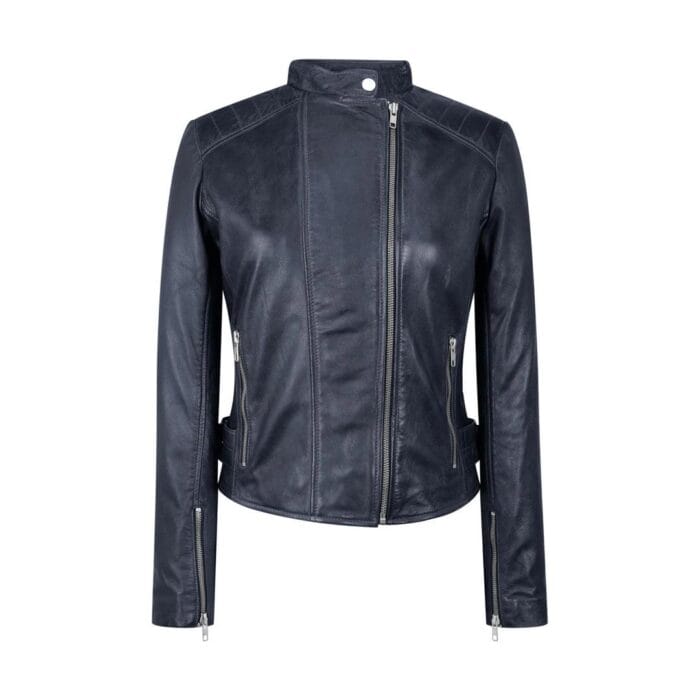 Damen Echtlederjacke mit Querreißverschluss Brando Nehru Kragenlos Weich Slim Fit - Knighthood Store