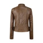 Chaqueta de cuero auténtico para mujer, con cremallera cruzada, cuello Nehru Brando, suave, ajustada y sin cuello - Knighthood Store