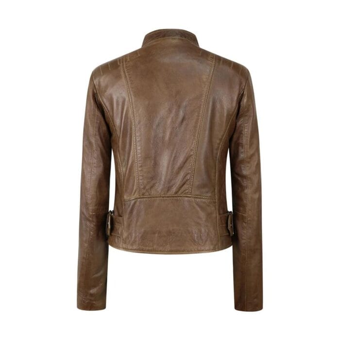 Damen Echtlederjacke mit Querreißverschluss Brando Nehru Kragenlos Weich Slim Fit - Knighthood Store