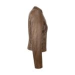 Chaqueta de cuero auténtico para mujer, con cremallera cruzada, cuello Nehru Brando, suave, ajustada y sin cuello - Knighthood Store