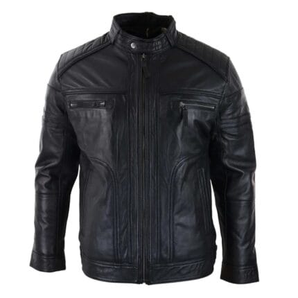 Giacca da motociclista vintage in vera pelle nera e marrone da uomo, stile vintage, con cerniera, casual - Knighthood Store