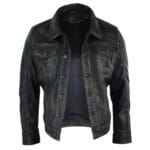 Mens Vintage Retro Jeans Jacket Style Real Leather Short Washed Biker - Knighthood Store