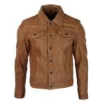 Mens Vintage Retro Jeans Jacket Style Real Leather Short Washed Biker - Knighthood Store