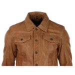 Mens Vintage Retro Jeans Jacket Style Real Leather Short Washed Biker - Knighthood Store