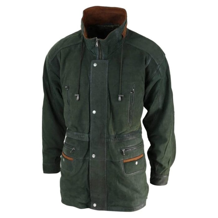 Herren Wildleder Echte Safari Jacke Jagd Duffle Parka 3/4 Mantel Klassisches Leder - Knighthood Store