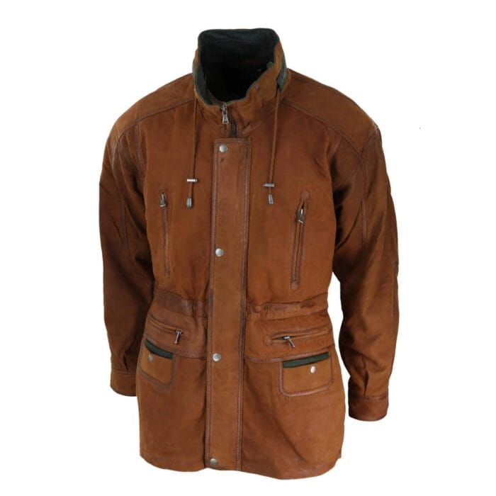 Herren Wildleder Echte Safari Jacke Jagd Duffle Parka 3/4 Mantel Klassisches Leder - Knighthood Store