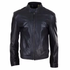 Mens Classic Casual Genuine Leather Biker Style Jacket Collarless Retro - Knighthood Store