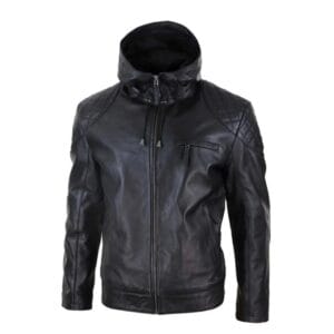 Giacca da motociclista con cappuccio da uomo in vera pelle, casual, con cerniera, stile retrò urbano - Knighthood Store