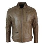 Mens Zipped Biker Style Smart Casual Real Leather Jacket Black Brown Olive Urban - Knighthood Store