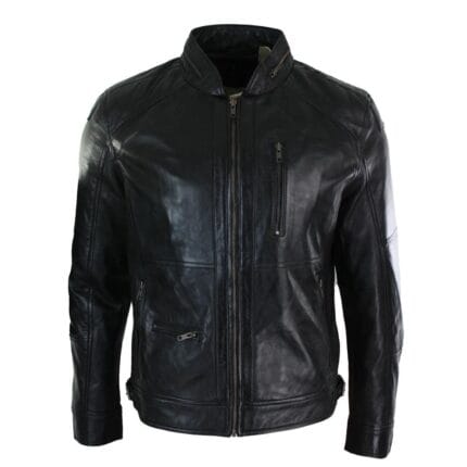 Veste zippée en cuir véritable pour homme, style motard, style décontracté et élégant, noir, marron, olive, style urbain - Knighthood Store