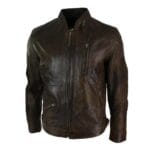 Mens Zipped Biker Style Smart Casual Real Leather Jacket Black Brown Olive Urban - Knighthood Store