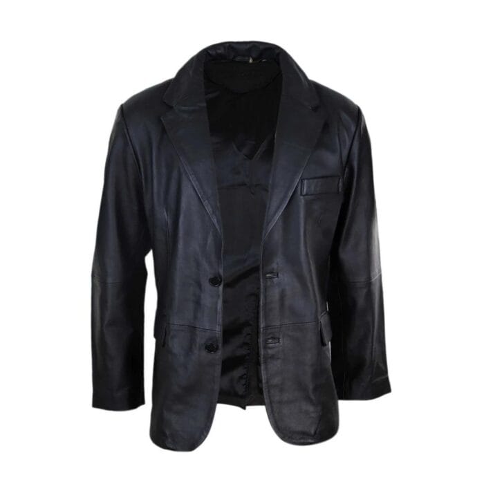 Mens Regular Fit Classic Genuine Leather 2 Button Blazer Jacket Vintage - Knighthood Store
