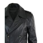 Mens Mid Length German Sailors Marine Goth Punk Double Breasted Real Leather Jacket - Knighthood Store