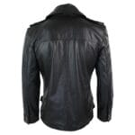 Mens Mid Length German Sailors Marine Goth Punk Double Breasted Real Leather Jacket - Knighthood Store