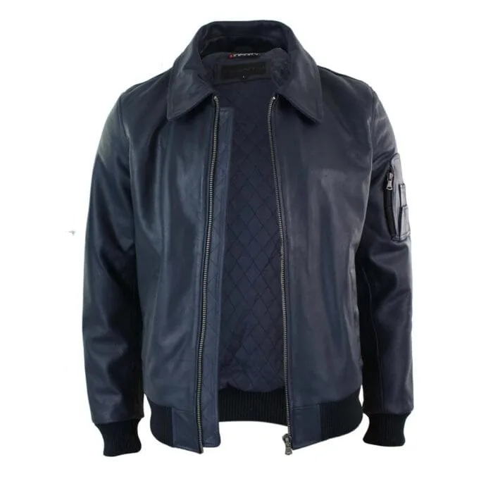 Mens Genuine Real Leather Harrington Bomber MA1 Classic Pilot MOD Jacket - Knighthood Store