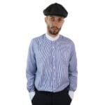 Camicia da uomo retrò anni '20, classica, vintage, con colletto rimovibile, a righe, stile Grandad Nehru Shelby, con bottoni penny - Knighthood Store